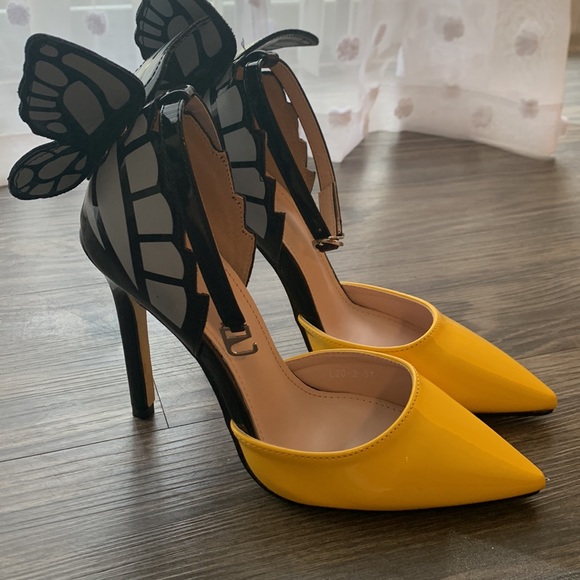 Yellow and blue butterfly heels - Picture 3 of 6